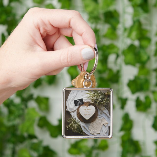 Rustic wildflower pregnancy announcement keepsake  key ring (Hand)