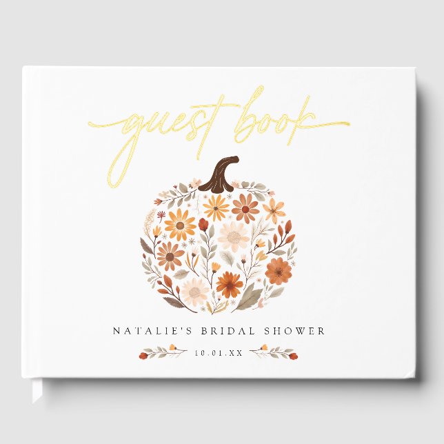Rustic Wildflower Pumpkin Fall Bridal Shower Guest Book (Front)