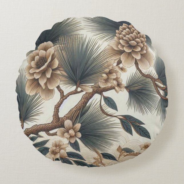 Rustic Wildflower Round Pillow – Nature’s Charm (Front)