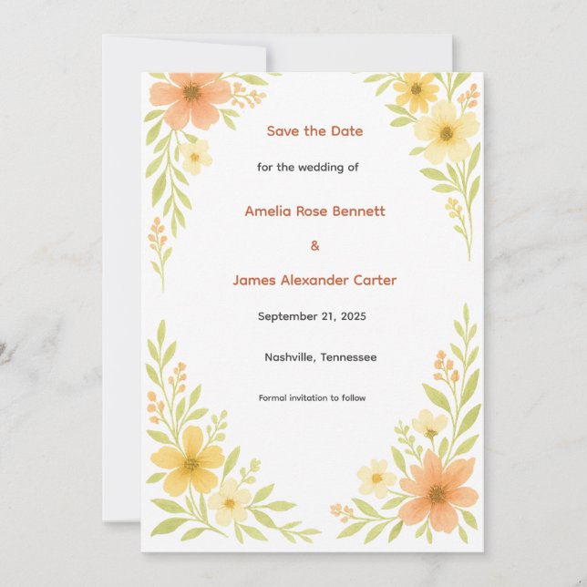 Rustic Wildflower Save the Date Card (Front)