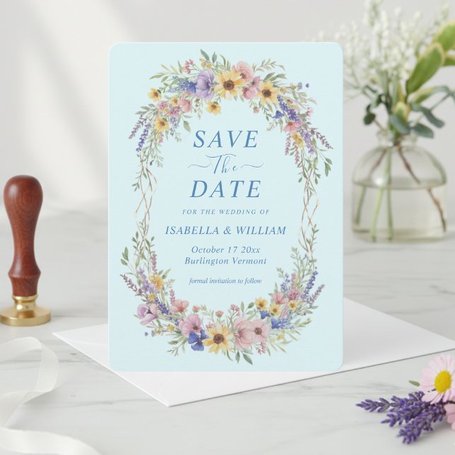 Rustic Wildflower Save The Date Ethereal Blue Invitation (Creator Uploaded)