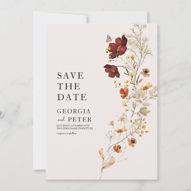 Rustic Wildflower Save The Date Invitation (Front)