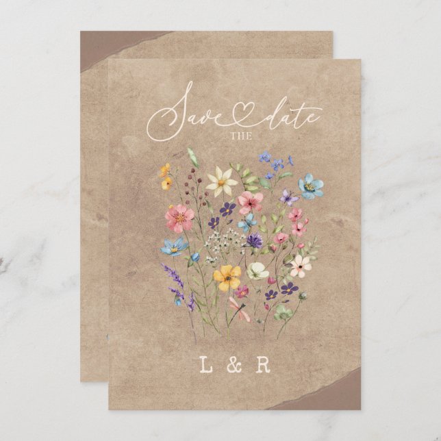 Rustic Wildflower Save the Date No Photo Wedding  Card (Front/Back)