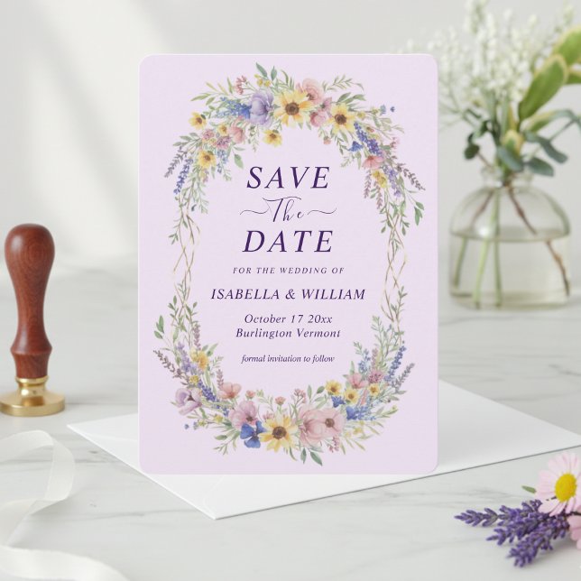Rustic Wildflower Save The Date Whimsical Lilac Invitation (Creator Uploaded)