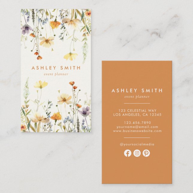 Rustic Wildflower Social Media Business Card (Front/Back)
