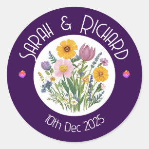 Rustic Wildflower Spring Wedding, Romantic Garden Classic Round Sticker