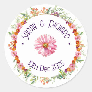 Rustic Wildflower Spring Wedding, Romantic Garden  Classic Round Sticker
