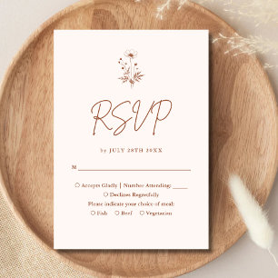 Rustic Wildflower Terracotta Boho Floral Wedding RSVP Card