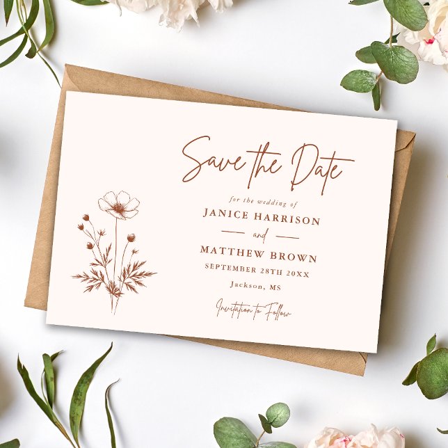Rustic Wildflower Terracotta Boho Photo Wedding Save The Date (Creator Uploaded)
