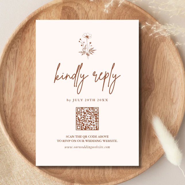 Rustic Wildflower Terracotta Boho QR Code Wedding RSVP Card (Creator Uploaded)