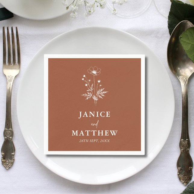 Rustic Wildflower Terracotta Boho Wedding Napkin (Creator Uploaded)