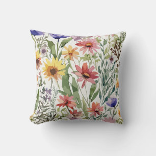 Rustic Wildflower Watercolor Themed Cushion