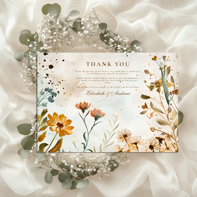 Rustic Wildflower Watercolor Wedding Thank You Card (Creator Uploaded)