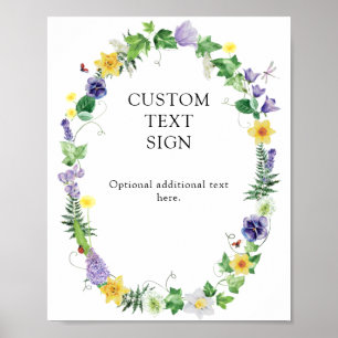 Rustic Wildflower Wedding Custom Text Poster
