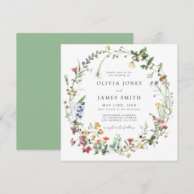 Rustic Wildflower Wedding Invitation (Front/Back)