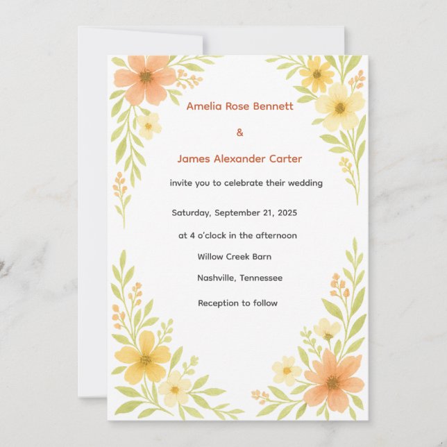 Rustic Wildflower Wedding Invitation (Front)
