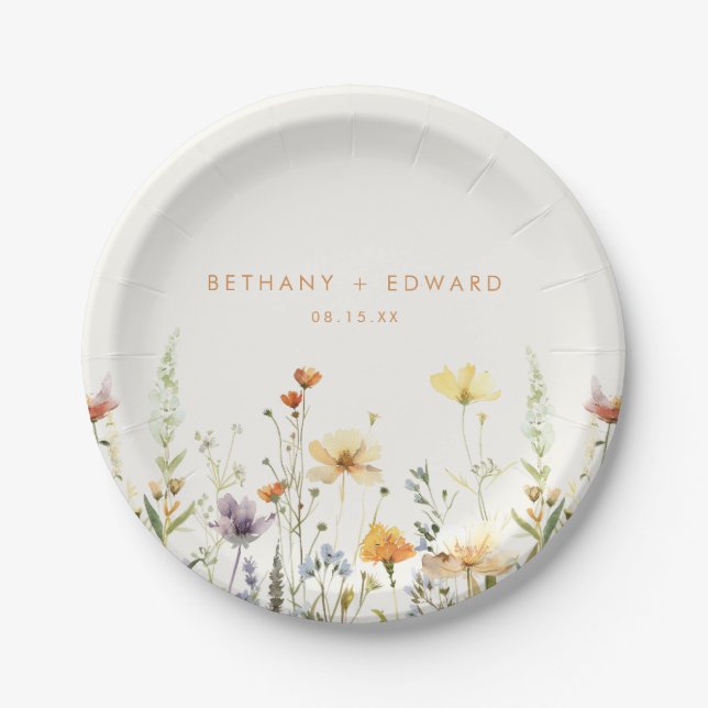 Rustic Wildflower Wedding Paper Plate (Front)