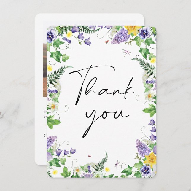 Rustic Wildflower Wedding Photo Thank You (Front/Back)