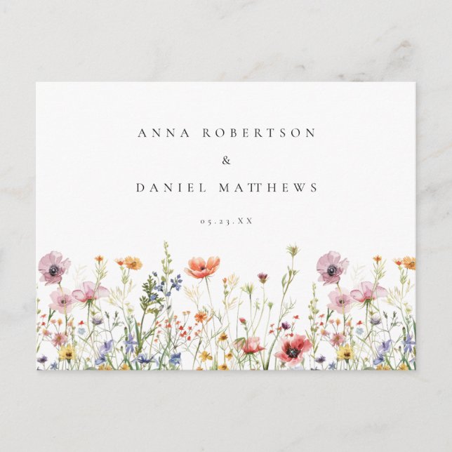 Rustic Wildflower Wedding RSVP Postcard (Front)