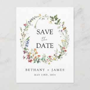 Rustic Wildflower Wedding Save the Date Postcard