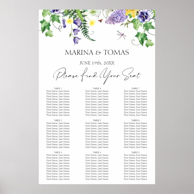 Rustic Wildflower Wedding Seating Chart (Front)