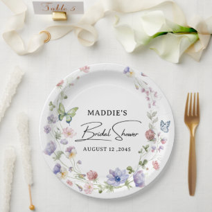 Rustic Wildflower Wreath Bridal Shower Paper Plate