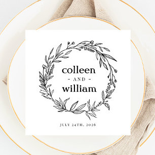 Rustic Wildflower Wreath Folk Wedding Napkin