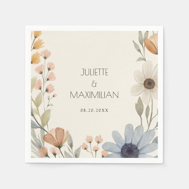 Rustic Wildflower Wreath Garden Wedding Napkin (Front)