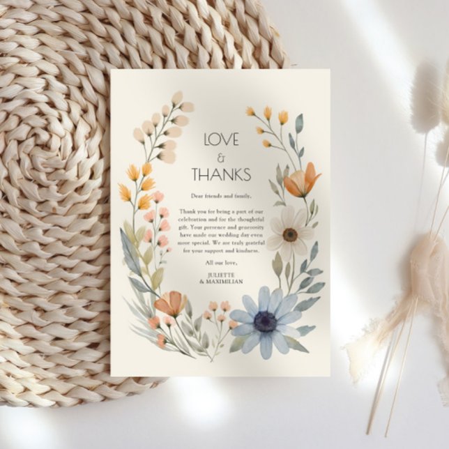 Rustic Wildflower Wreath Garden Wedding Thank You Card (Creator Uploaded)