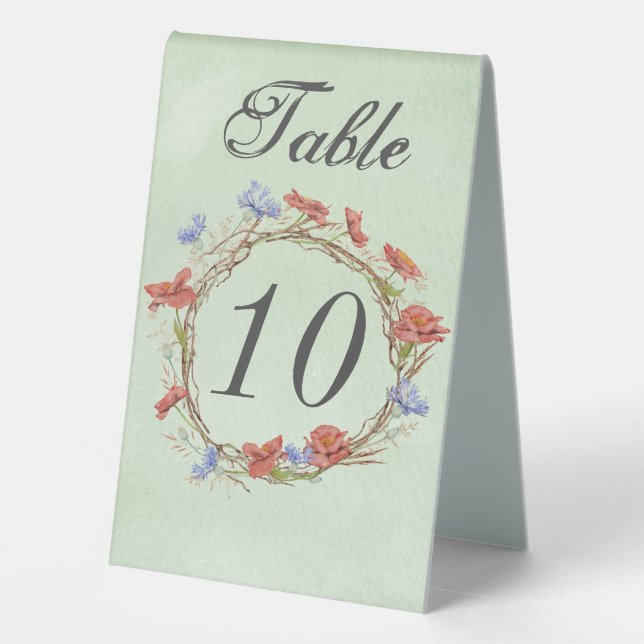 Rustic wildflower wreath table number (Back)