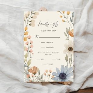 Rustic Wildflower Wreath Wedding Meal Choice RSVP Card
