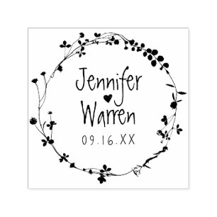 Rustic Wildflower Wreath Wedding Self-inking Stamp