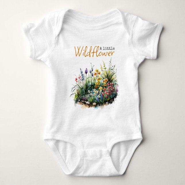 Rustic Wildflower Yellow Boho Floral Baby Shower Baby Bodysuit (Front)