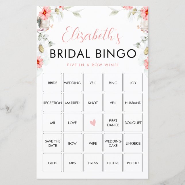Rustic Wildflowers Bingo Game Card (Front)