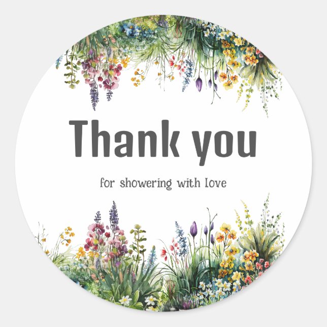 Rustic Wildflowers Boho Chic Floral Baby Shower Classic Round Sticker (Front)