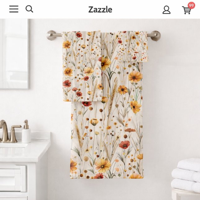 Rustic Wildflowers - Boho Fall Floral Pattern Bath Towel Set (Creator Uploaded)