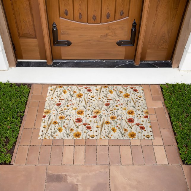 Rustic Wildflowers - Boho Fall Floral Pattern Doormat (Outdoor)
