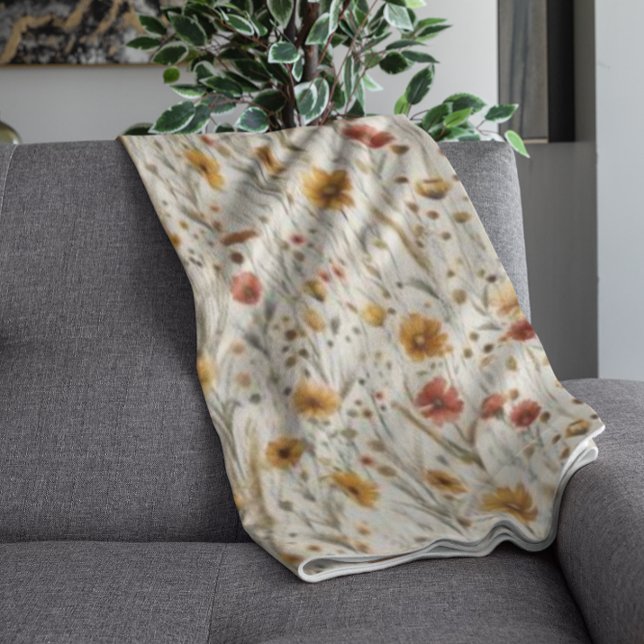 Rustic Wildflowers - Boho Fall Floral Pattern Fleece Blanket (Creator Uploaded)