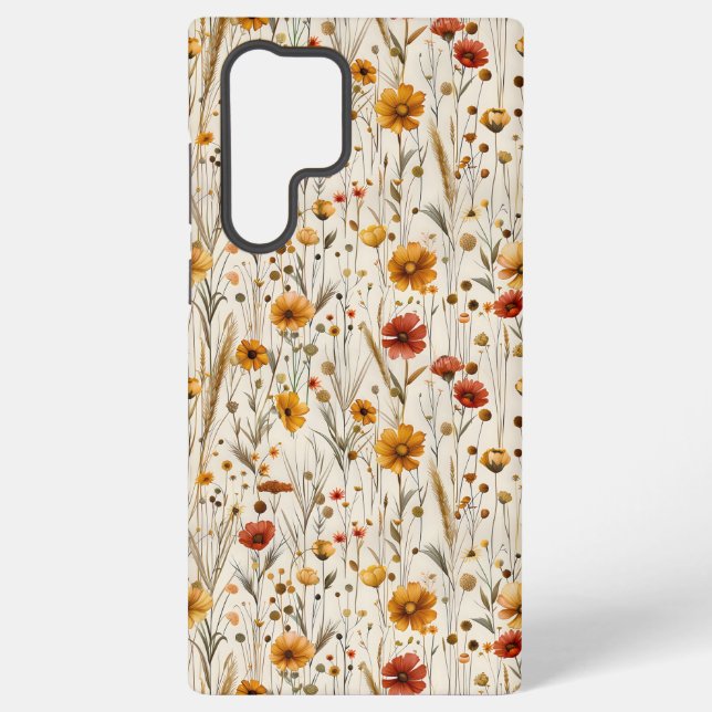 Rustic Wildflowers - Boho Fall Floral Pattern Samsung Galaxy S22 Ultra Case (Back)