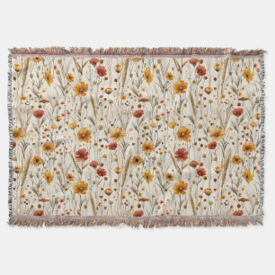 Rustic Wildflowers - Boho Fall Floral Pattern Throw Blanket