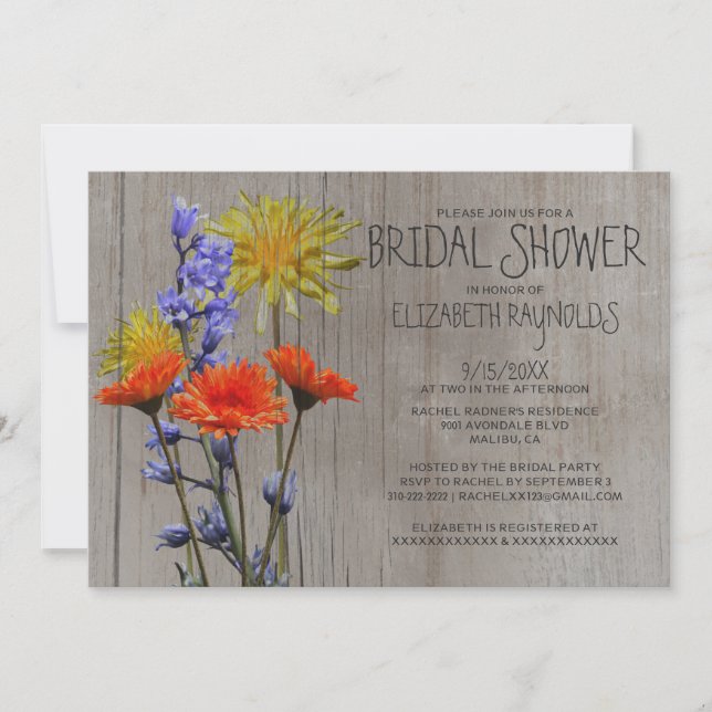 Rustic Wildflowers Bridal Shower Invitations (Front)