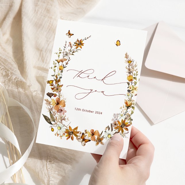 Rustic Wildflowers Bridal Shower Thank You Card (Creator Uploaded)