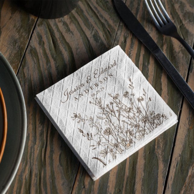 Rustic Wildflowers Earthy Floral Personalised Napkin (Creator Uploaded)