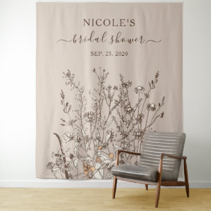 Rustic Wildflowers Fall Bridal Shower Backdrop Tapestry