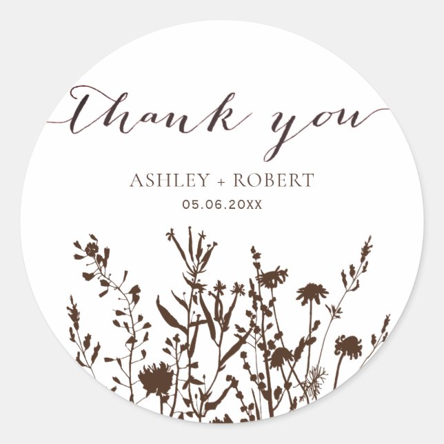 Rustic Wildflowers Fall Meadow Wedding Favour Classic Round Sticker (Front)