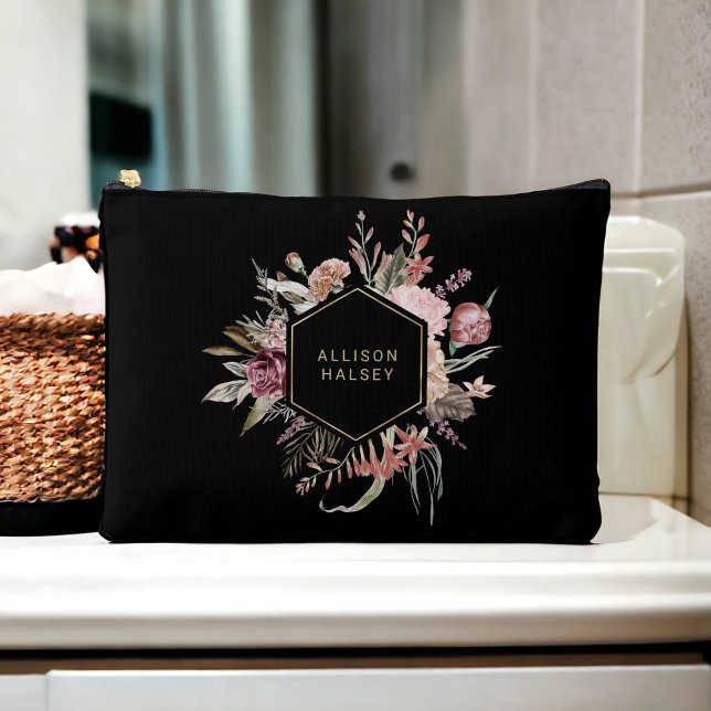 Rustic Wildflowers Floral With Your Name Accessory Pouch (Personalize with your name.)