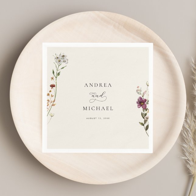Rustic Wildflowers Ivory Cream Romantic Wedding Napkin (Creator Uploaded)