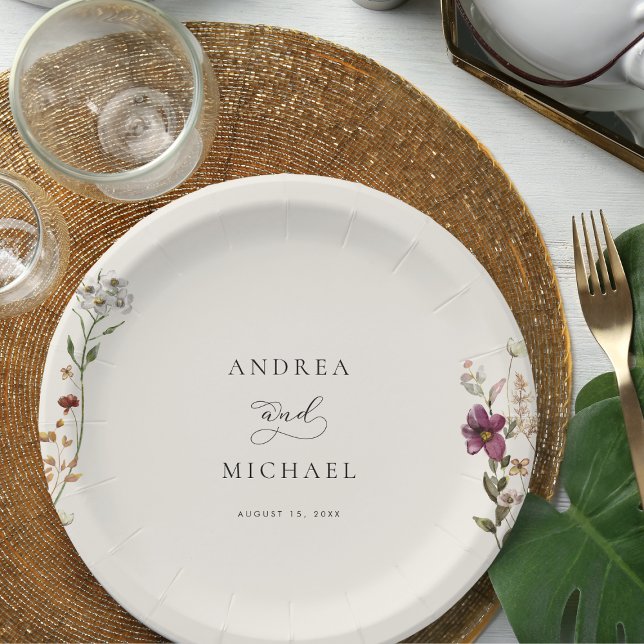 Rustic Wildflowers Ivory Cream Romantic Wedding Paper Plate (Creator Uploaded)