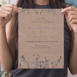Rustic Wildflowers Kraft Fall Floral Wedding Invit Invitation