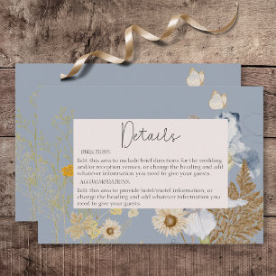 Rustic Wildflowers Monogram Dusty Blue Details Enclosure Card